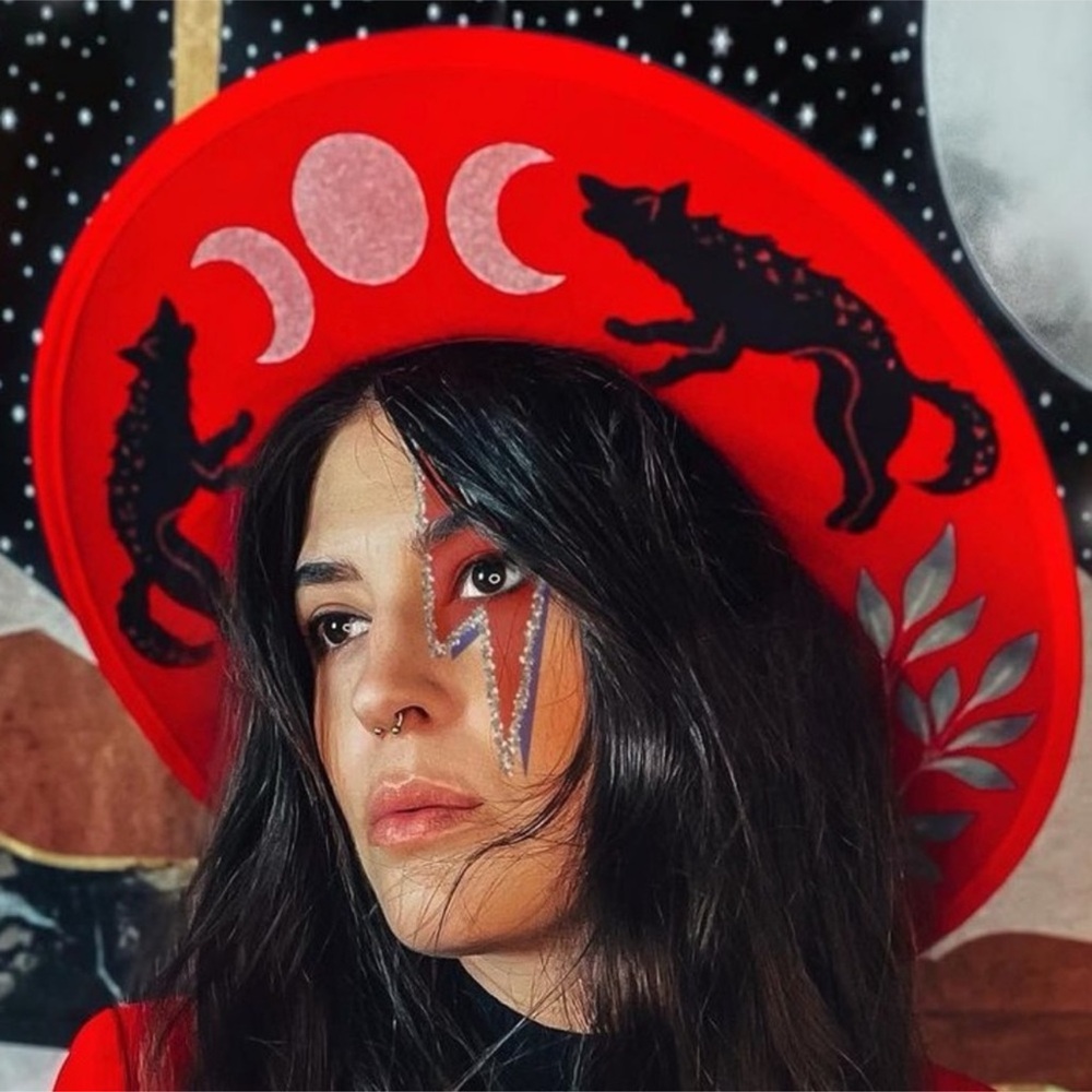 Luna Bloom Beaux Red hat- hand painted